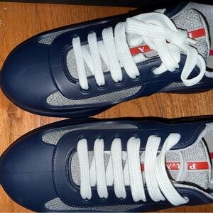 Prada Navy Blue and White Men's Athletic Sneakers